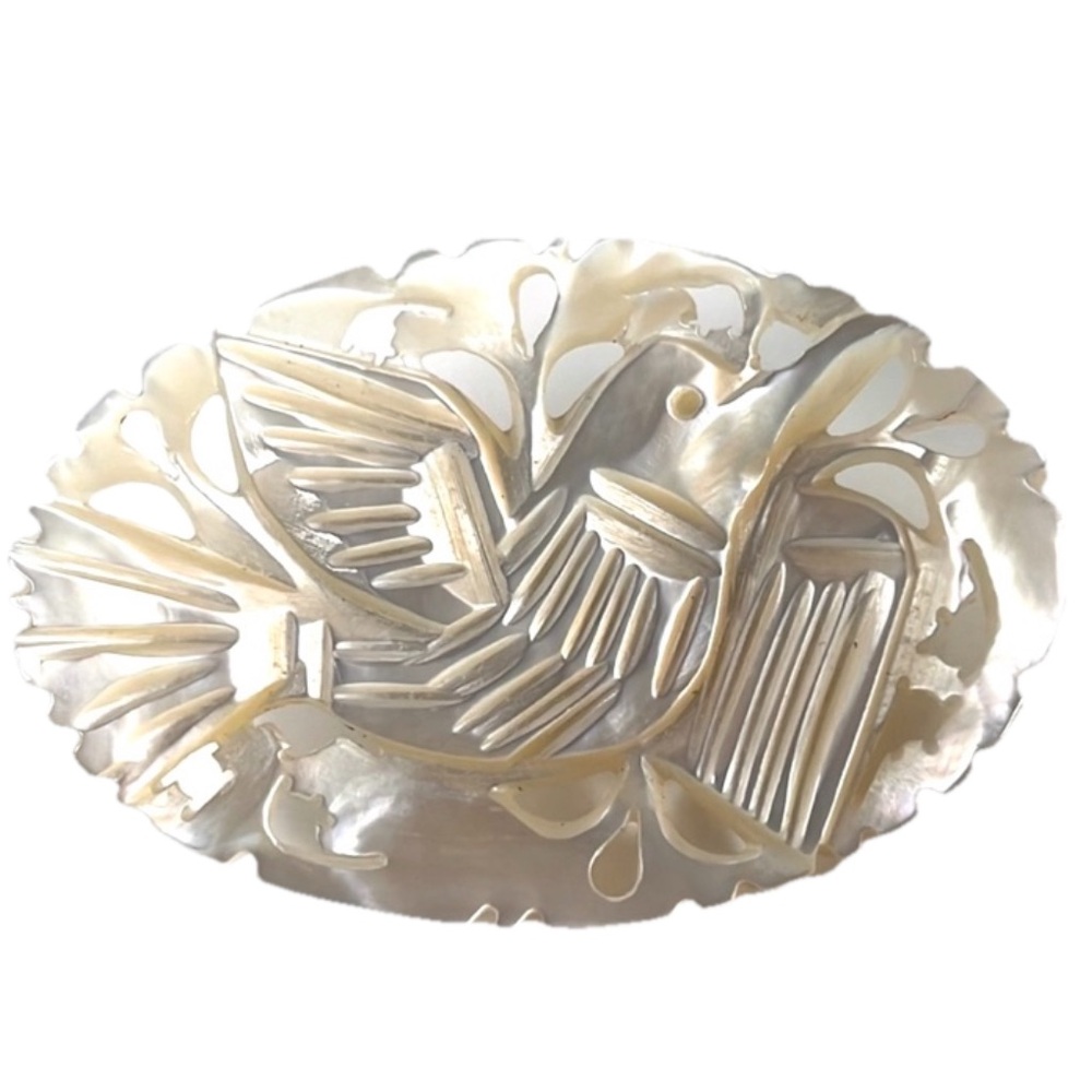 Vintage Mother of Pearl Brooch Hand Carved Pin